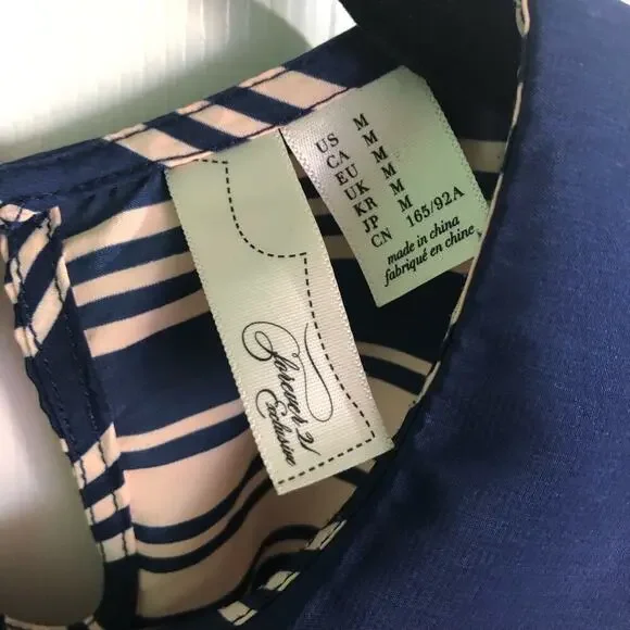 Forever 21 Navy Blue & Cream Polka Dot Stripe Sleeveless Girl's Dress - Medium - Picture 3 of 8